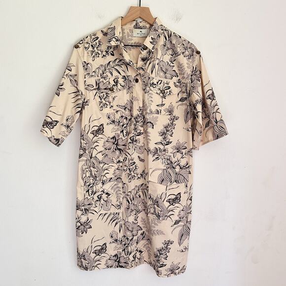 Etro Dresses & Skirts - Etro Floral Short Sleeve Cotton Dress Cream Size 46/10